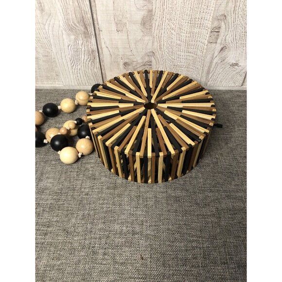 Women’s Round Brown Bamboo Wooden Beaded Shoulder Handbag Purse - Picture 6 of 6